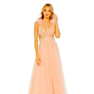 Mac Duggal Embellished Ruffle Shoulder Cut Out A Line Gown